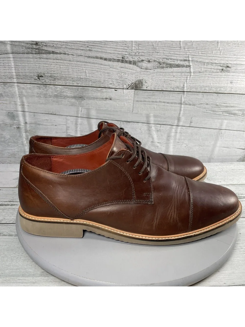 Samuel Windsor Mens Size 10.5 Brown Leather Oxford Cap Toe Dress Shoes P145112